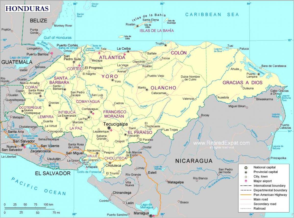 mapa mapa politikoa Honduras