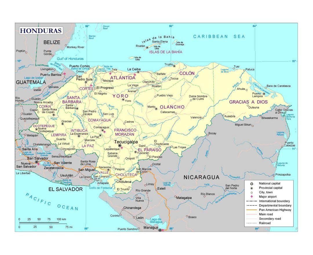 aireportuetan Honduras mapa