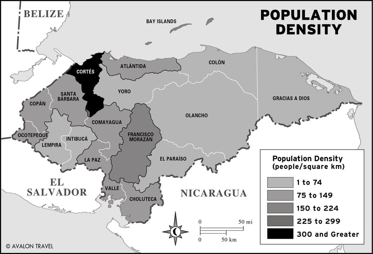 mapa Honduras biztanleria