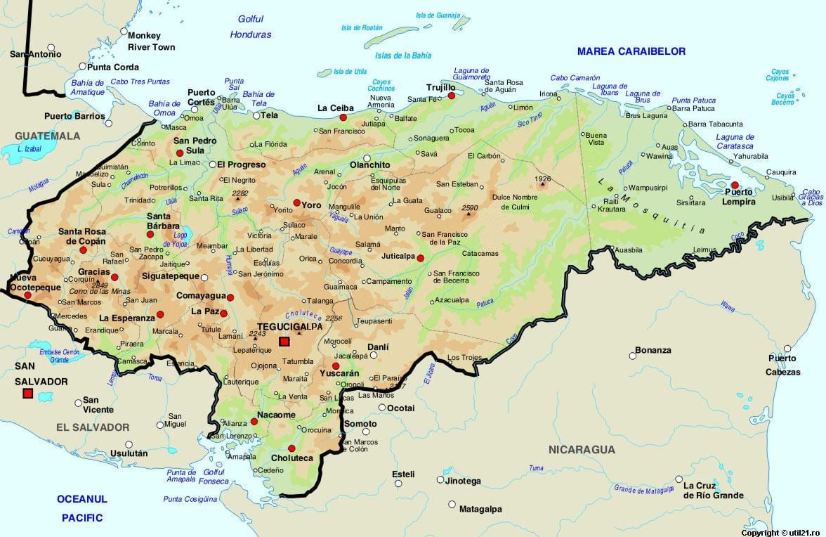 mapa Honduras eta inguruko herrialdeetan