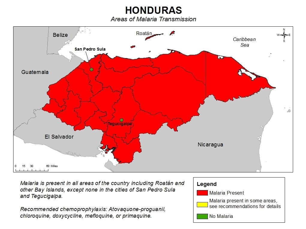 mapa Honduras malaria