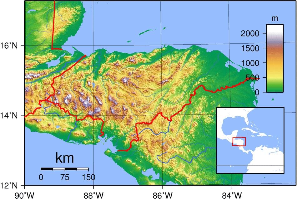 mapa topografikoak Honduras